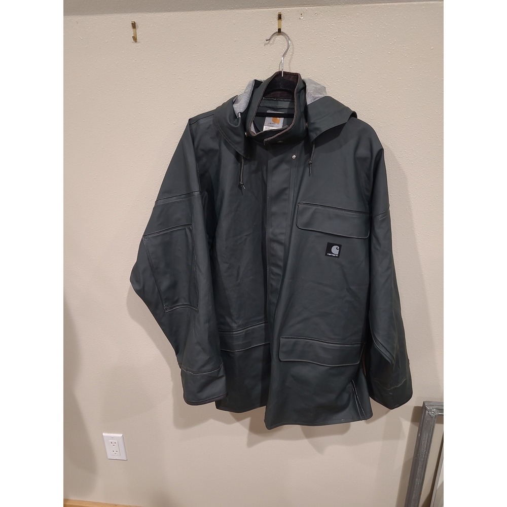 Carhartt Men's SZ M Olive Green Heavy Duty Hood Rainwear Jacket outdoors work